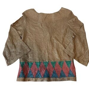 Vintage Elegant Gold Women's Top with Colorful Accents